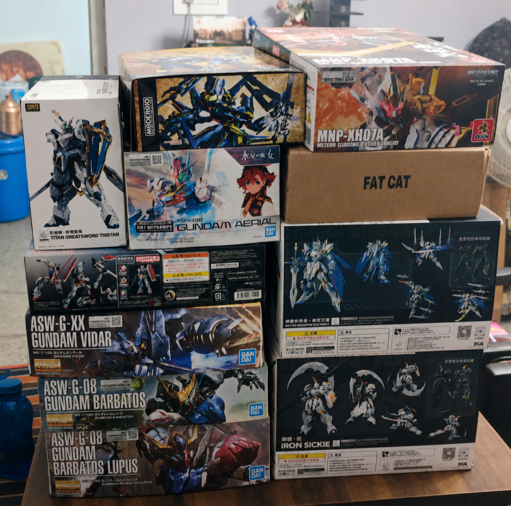 un classico esempio di pile of shame che un gunpla builder prima o poi si trova in casa